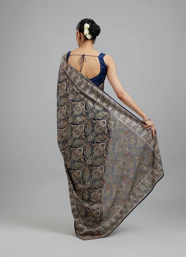 Indigo Blue Georgette Festive Saree - Image 3