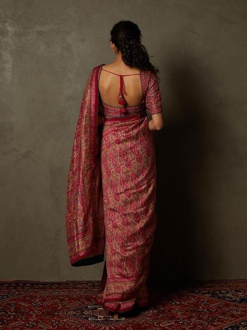 Pink & Beige Shereen Saree With Unstitched Blouse - Image 3
